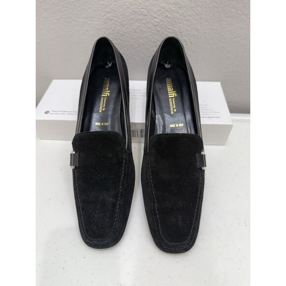 Amalfi Womens Loafers Size 9 AA Shoes Black Suede Designer Italy Fall Winter - Picture 2 of 7